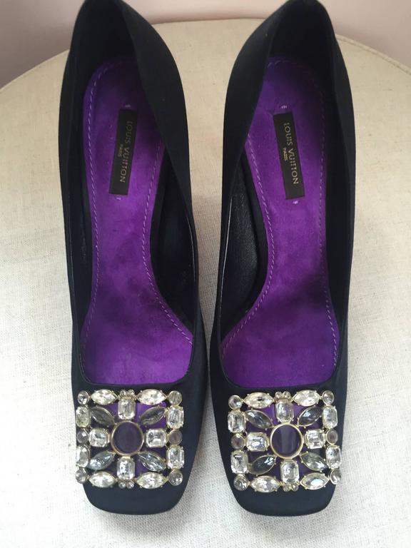 Louis Vuitton Black Silk Jeweled Pumps For Sale at 1stdibs