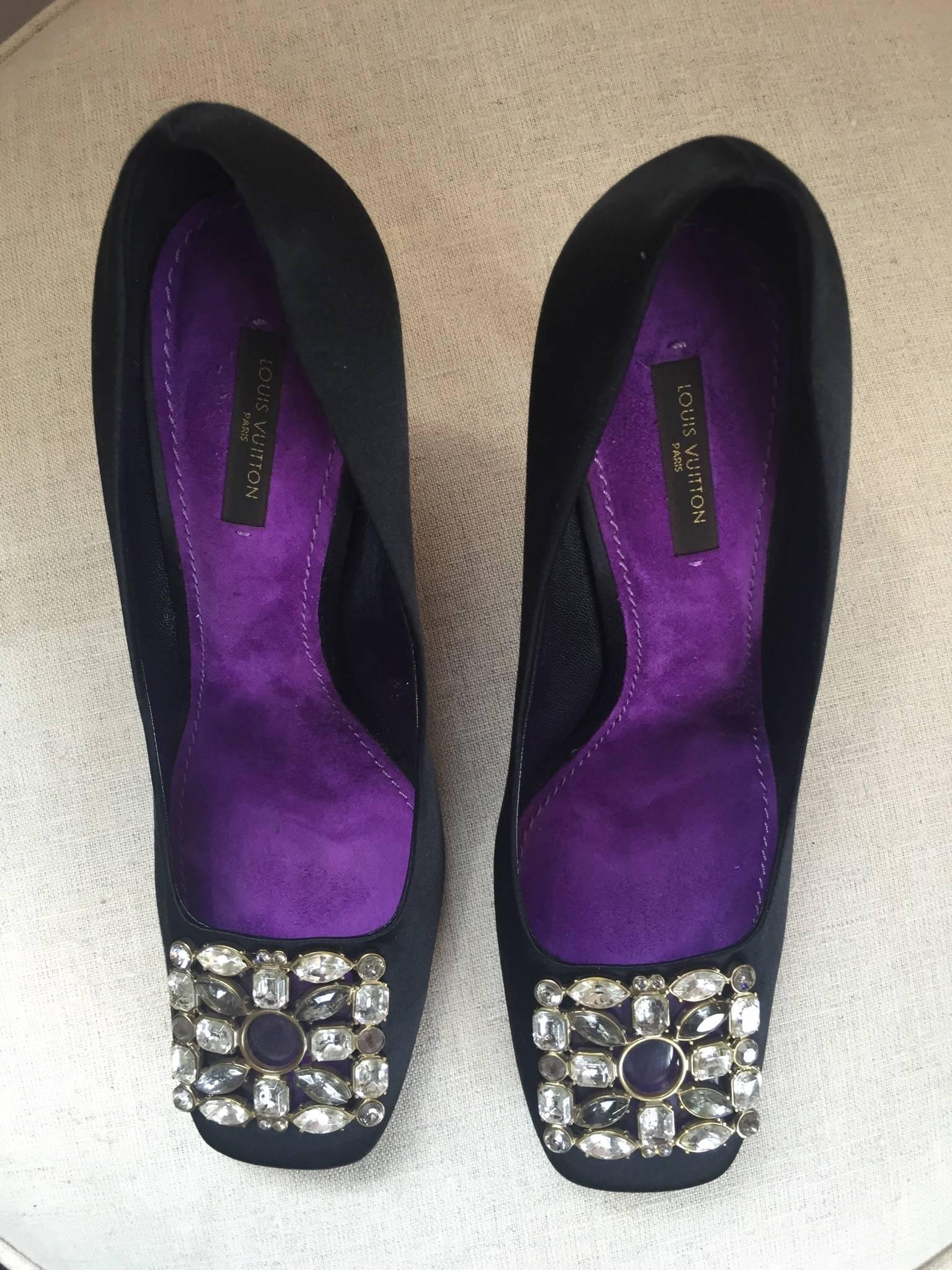 Louis Vuitton Black Silk Jeweled Pumps 3