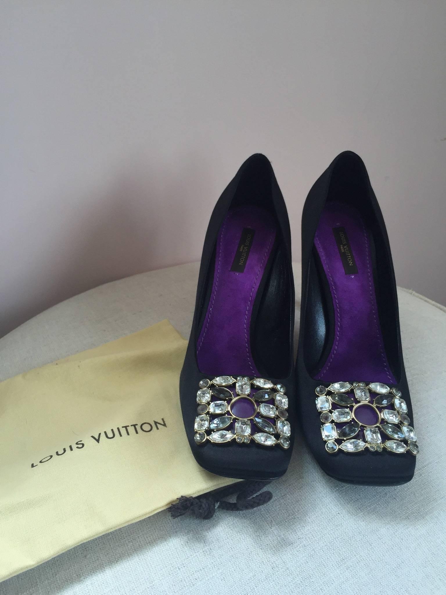 Louis Vuitton Black Silk Jeweled Pumps 4