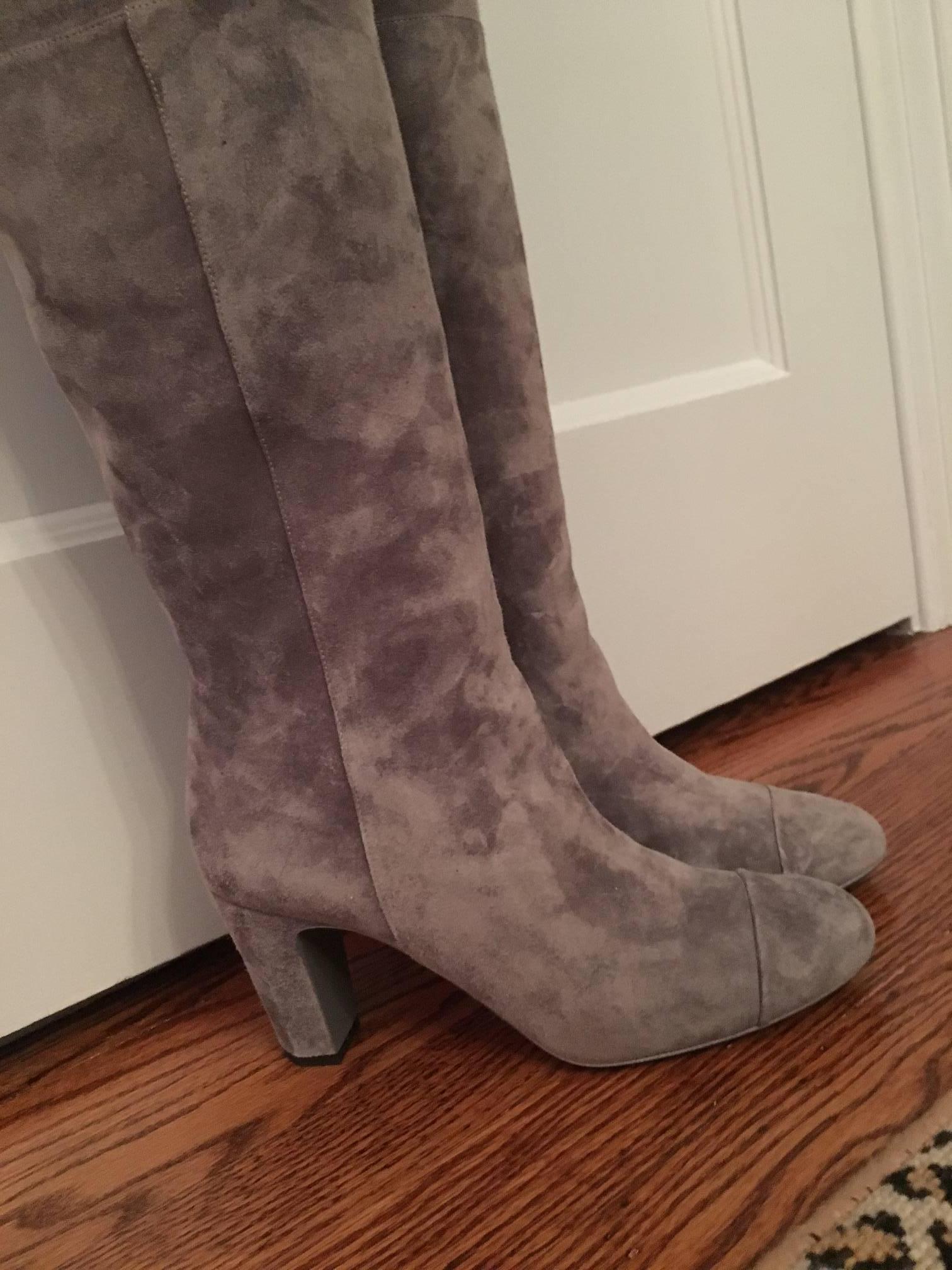 Chanel over the knee High Boots in Gray with a beautiful angled 3 1/4