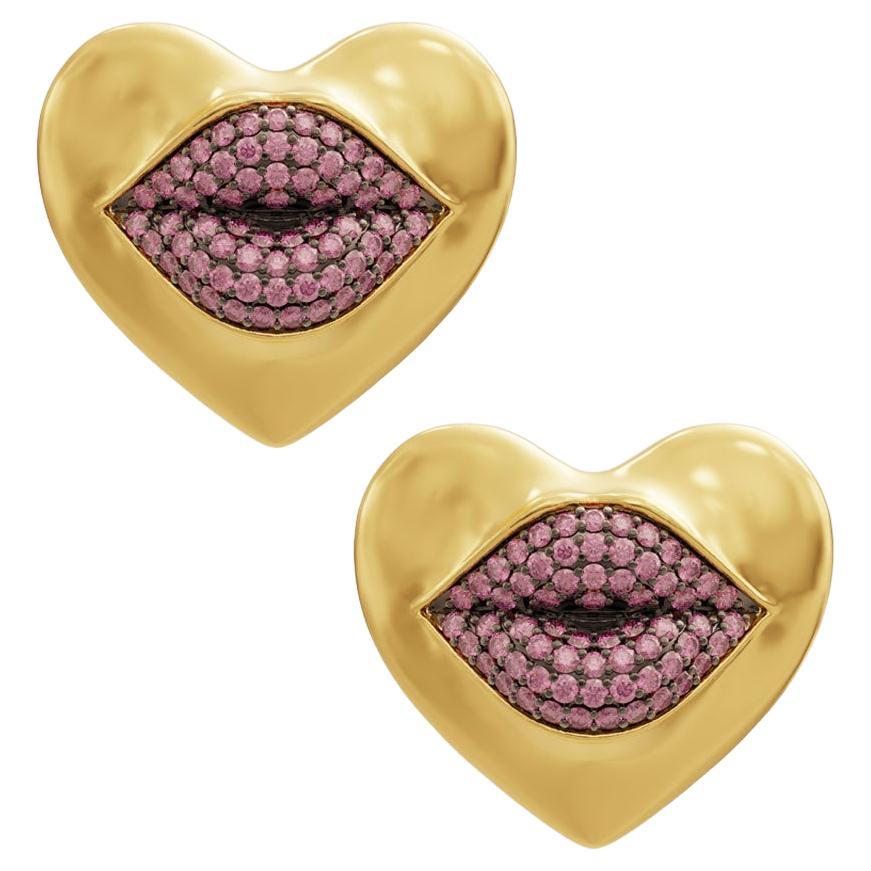 Boucles d'oreilles Naimah Mini Love Lips en rubis en vente