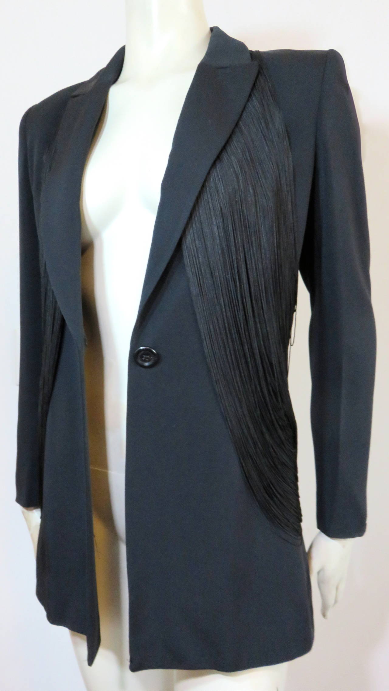 RIFAT OZBEK Black fringe jacket In Excellent Condition In Newport Beach, CA