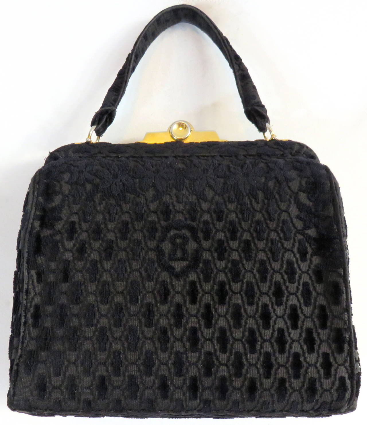 1970's ROBERTA DI CAMERINO Black cut velvet box purse For Sale 1