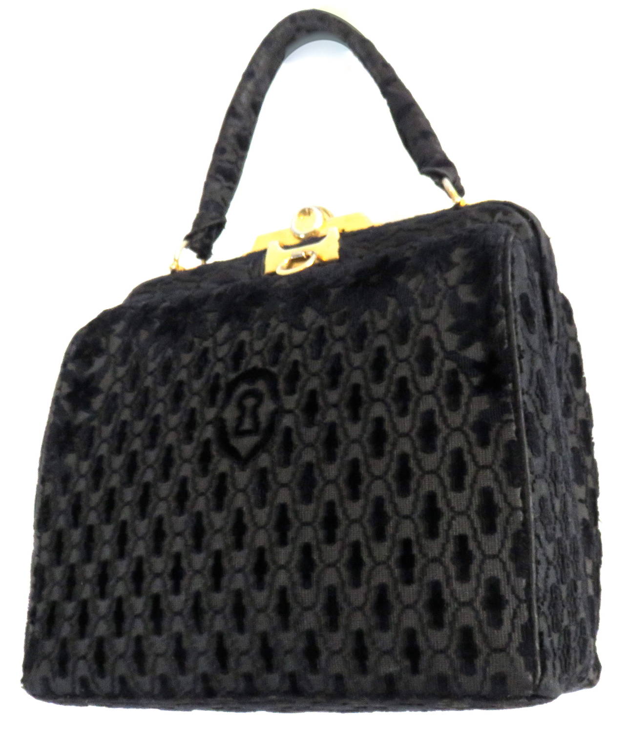 1970's ROBERTA DI CAMERINO Black cut velvet box purse For Sale 3