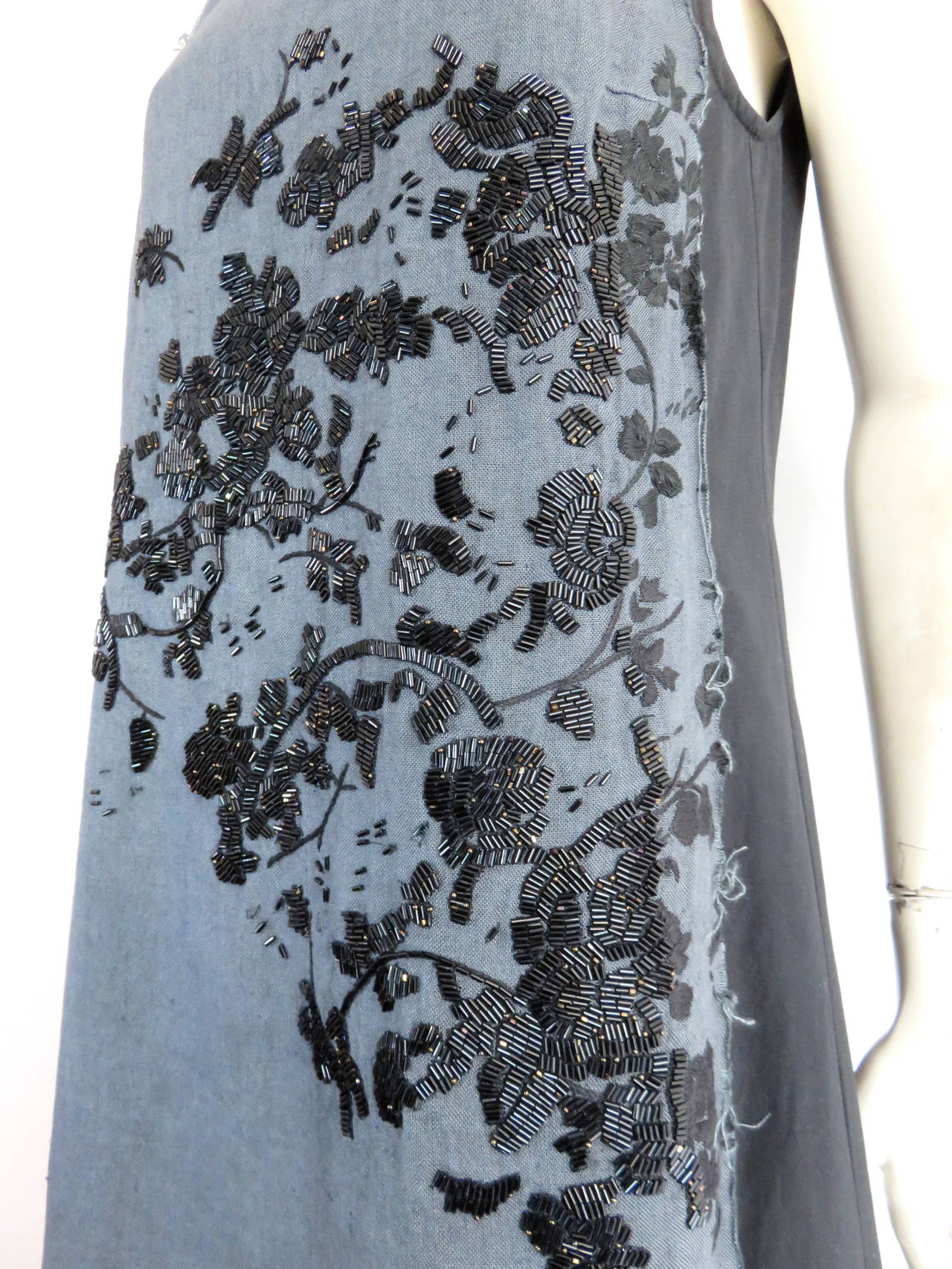 DRIES VAN NOTEN Belgian linen dress with beading & embroidery In Excellent Condition In Newport Beach, CA