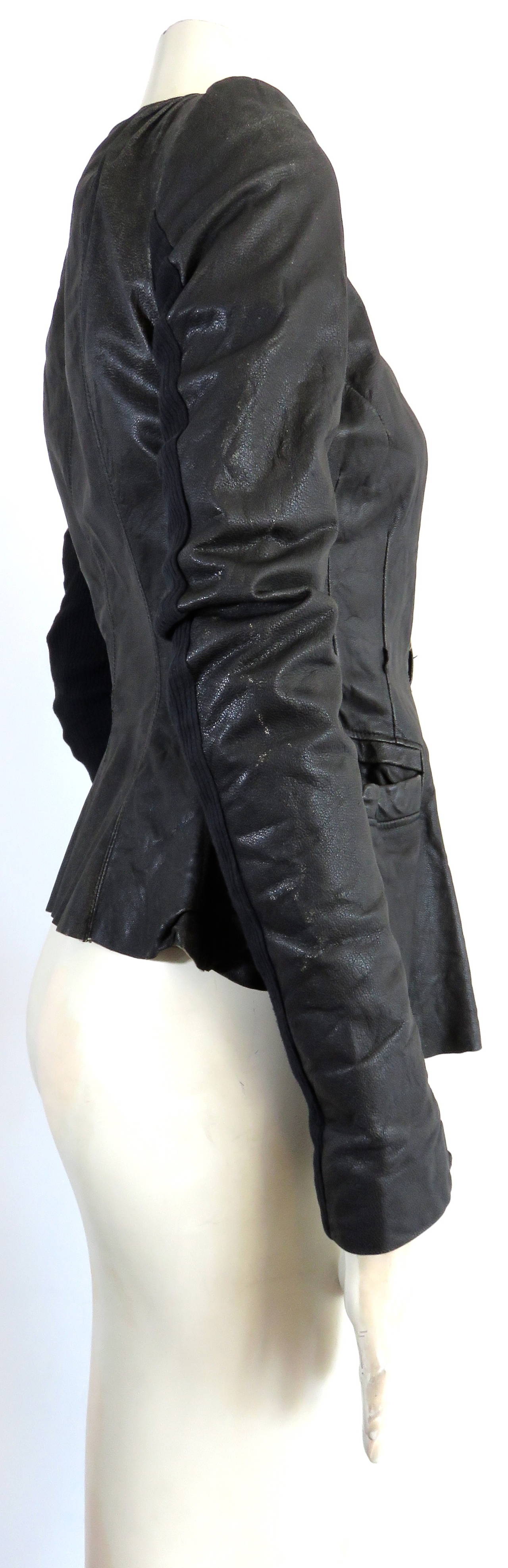 Early RICK OWENS Leather & rib knit jacket In Excellent Condition For Sale In Newport Beach, CA