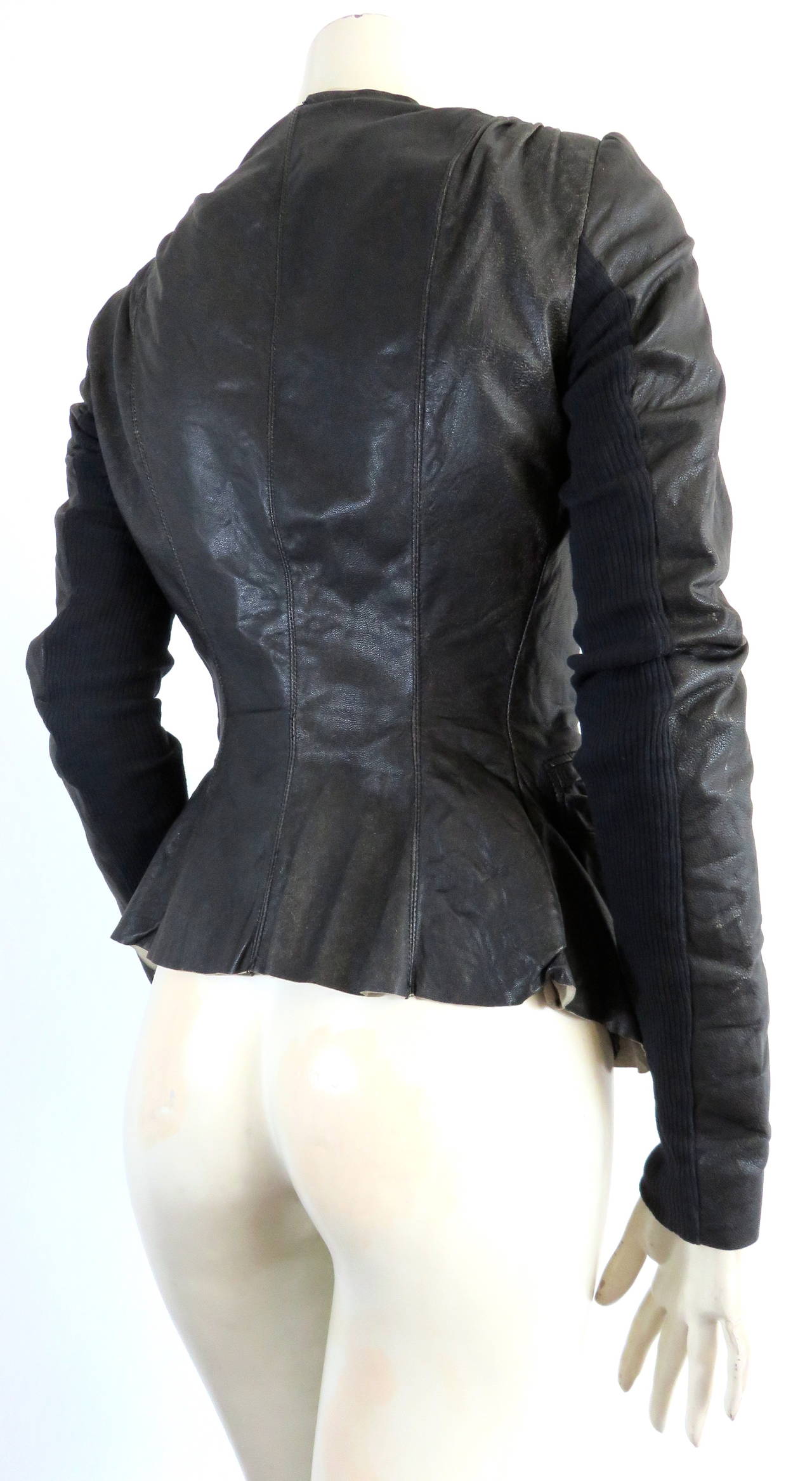 Women's Early RICK OWENS Leather & rib knit jacket For Sale