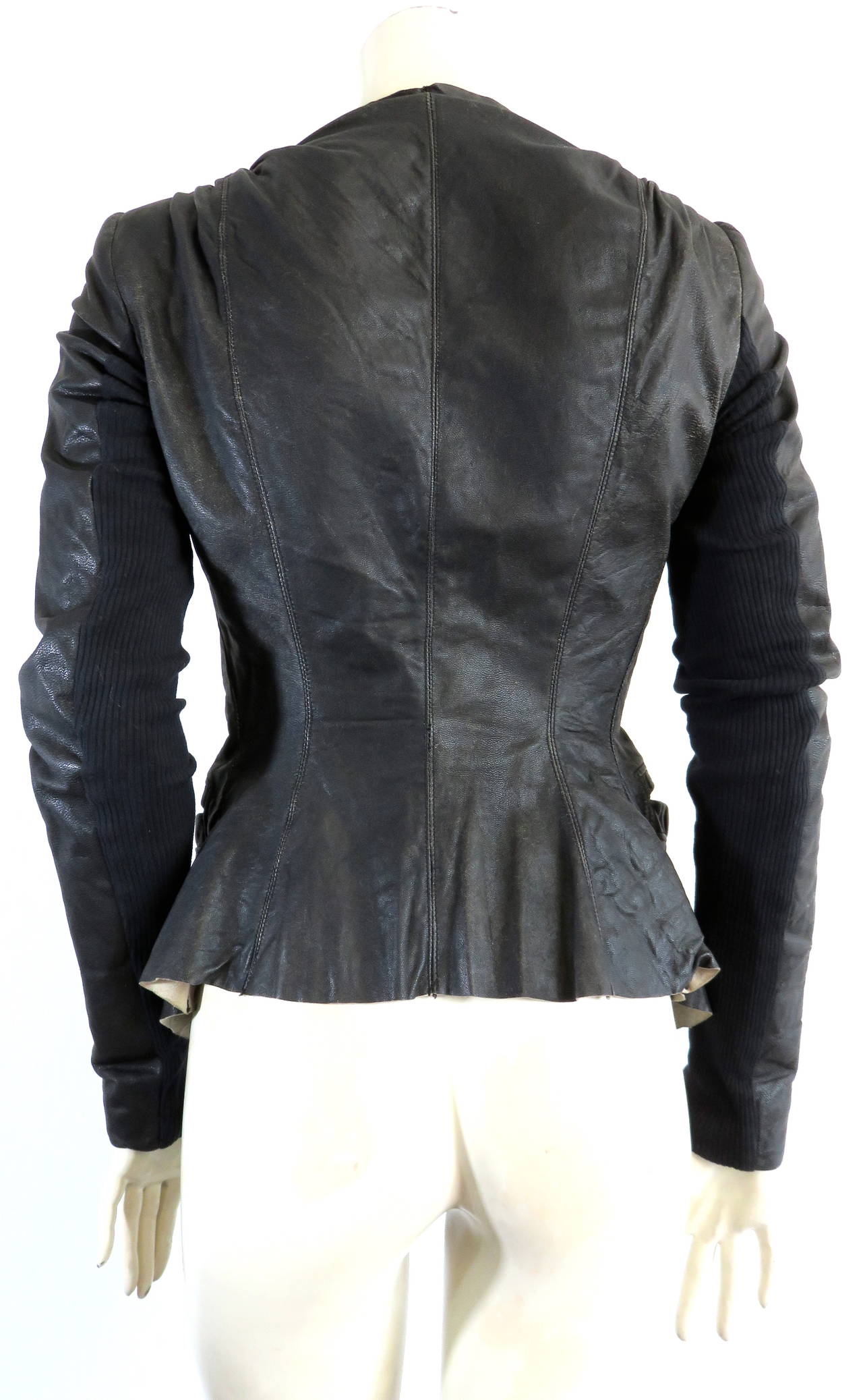 Early RICK OWENS Leather & rib knit jacket For Sale 2