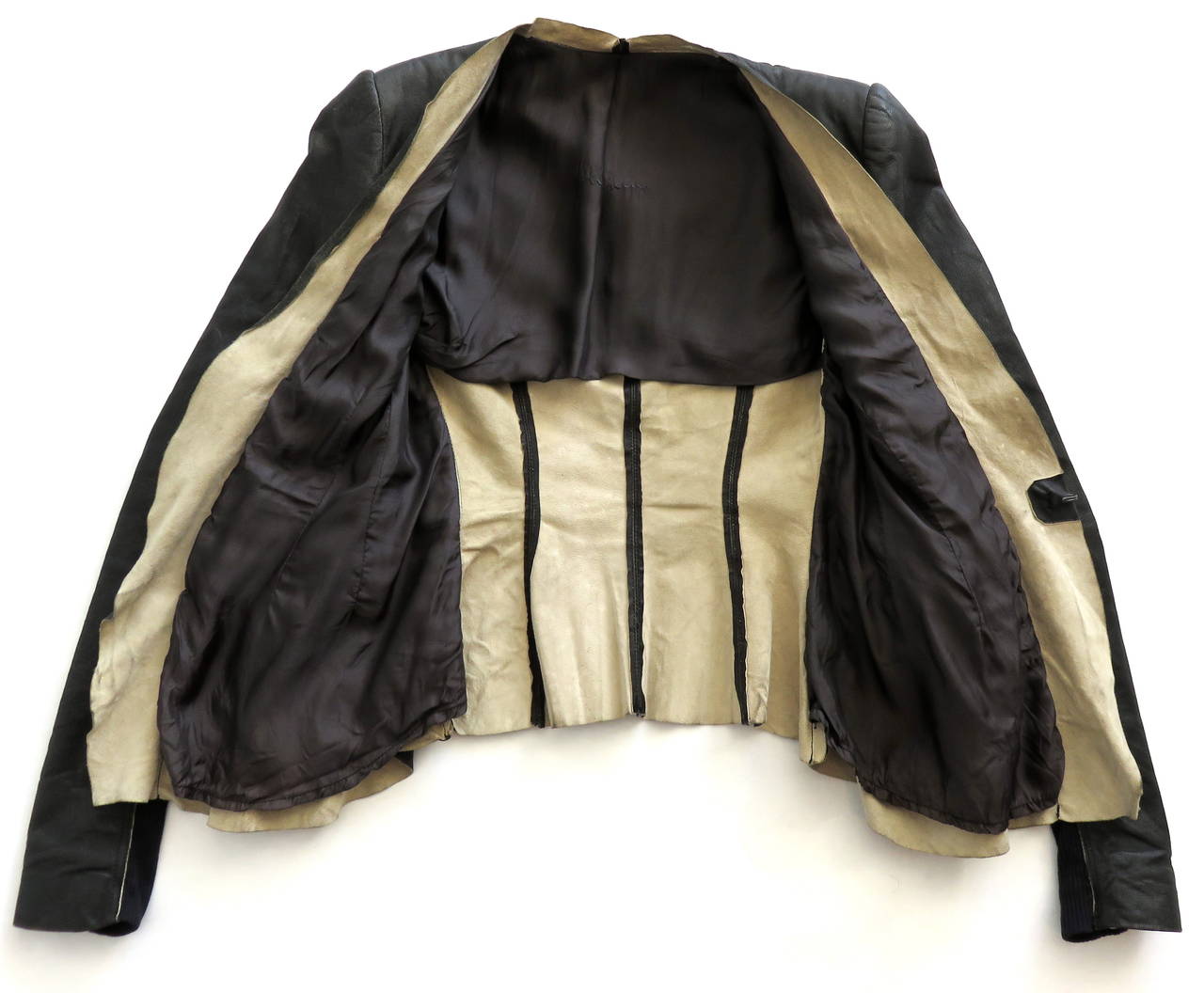 Early RICK OWENS Leather & rib knit jacket For Sale 1