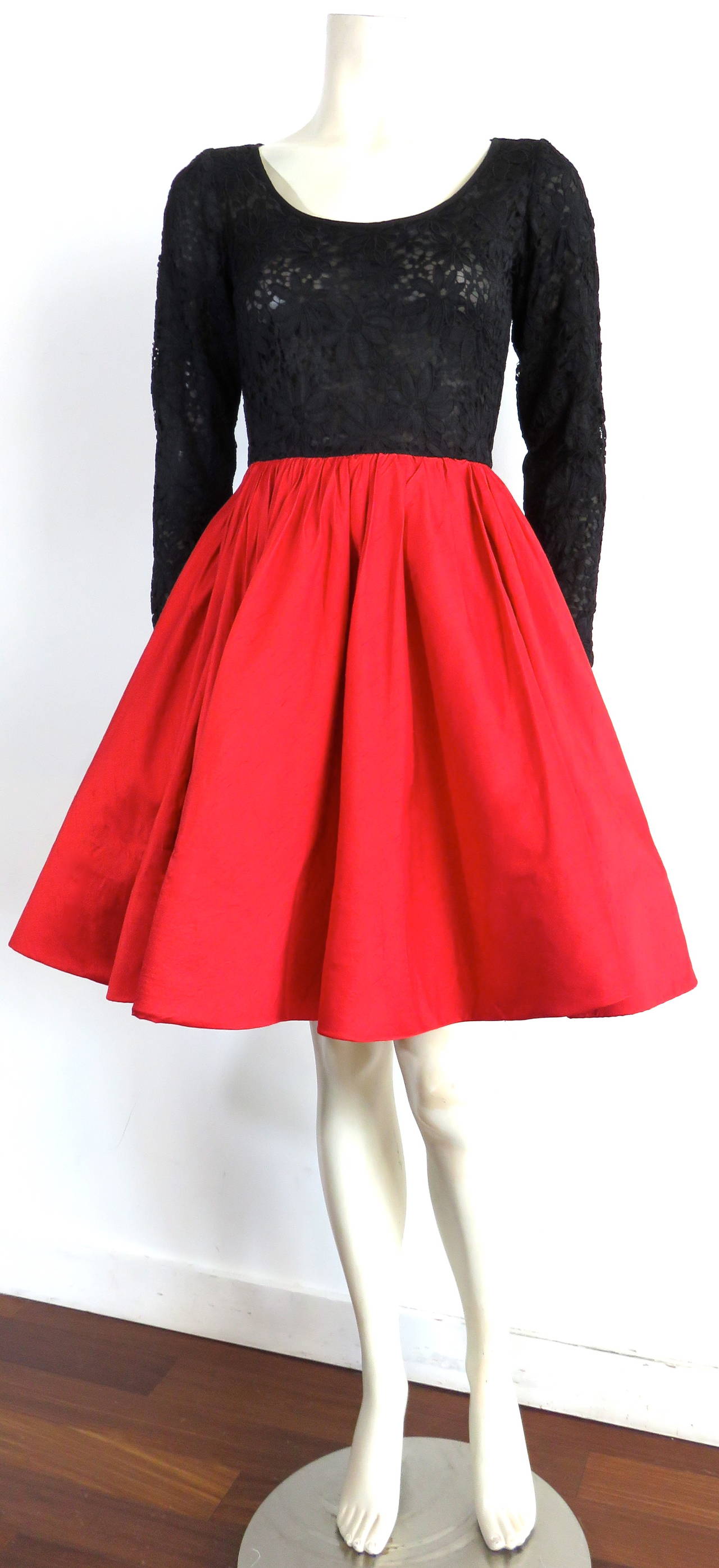 1990'S YVES SAINT LAURENT YSL Lace & Dupioni silk cocktail dress