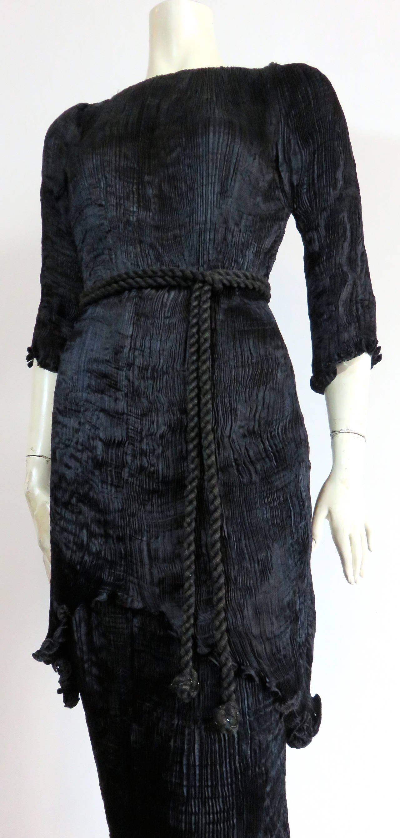 Black 1980's PATRICIA LESTER Fortuny-pleated Peplos dress For Sale