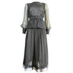 1970's VALENTINO Printed silk chiffon top & skirt dress set