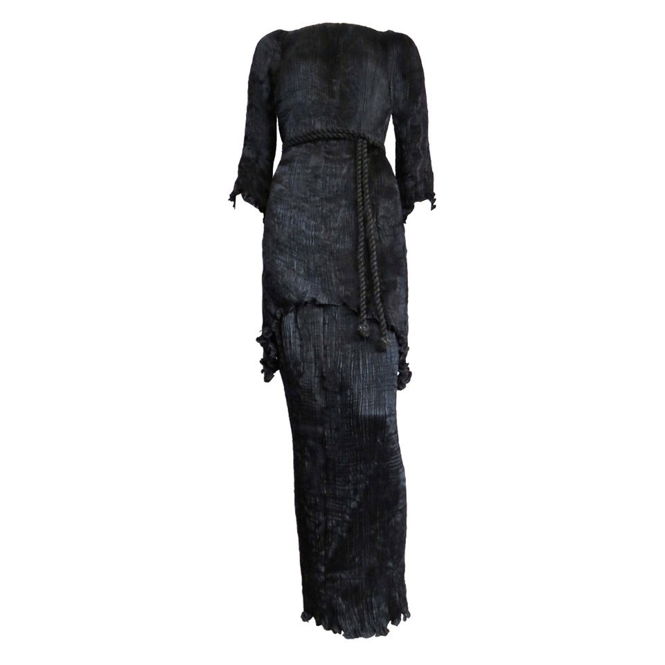 1980's PATRICIA LESTER Fortuny-pleated Peplos dress For Sale