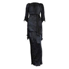1980's PATRICIA LESTER Fortuny-pleated Peplos dress