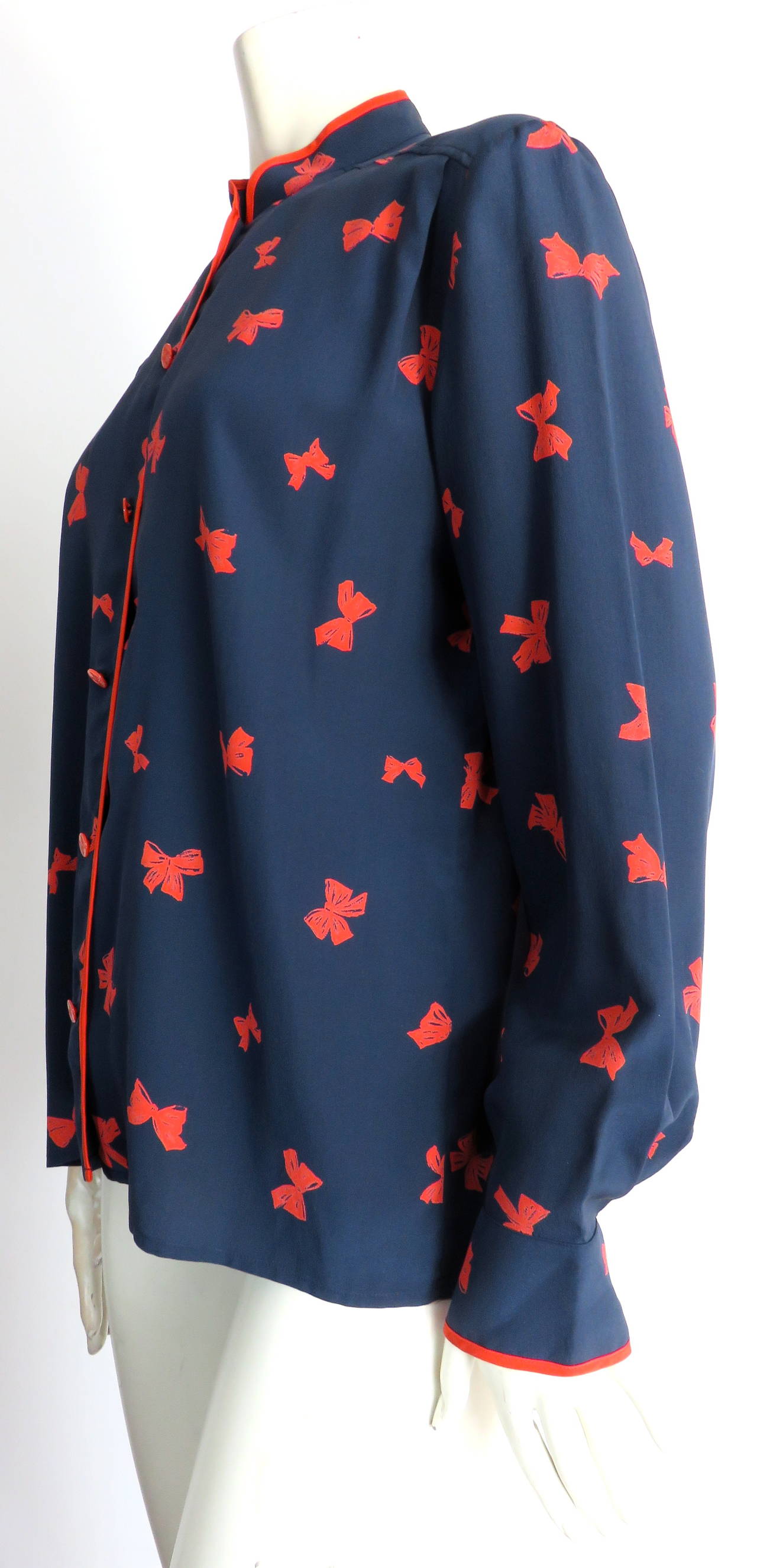 1980's CELINE PARIS Silk bow-tie print blouse shirt 1