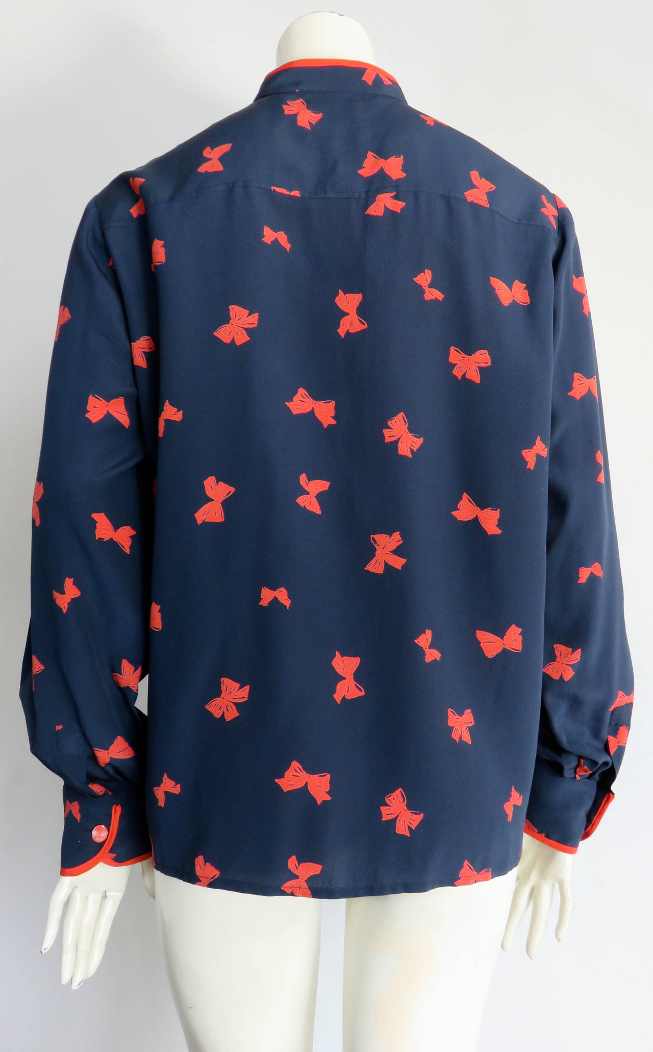 Women's 1980's CELINE PARIS Silk bow-tie print blouse shirt