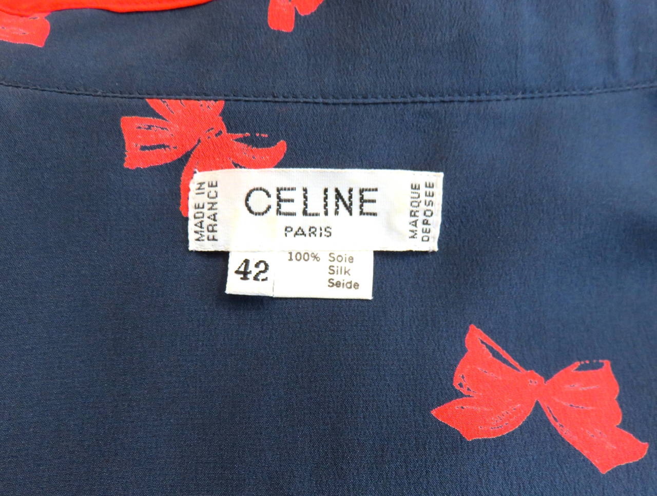 1980's CELINE PARIS Silk bow-tie print blouse shirt 2