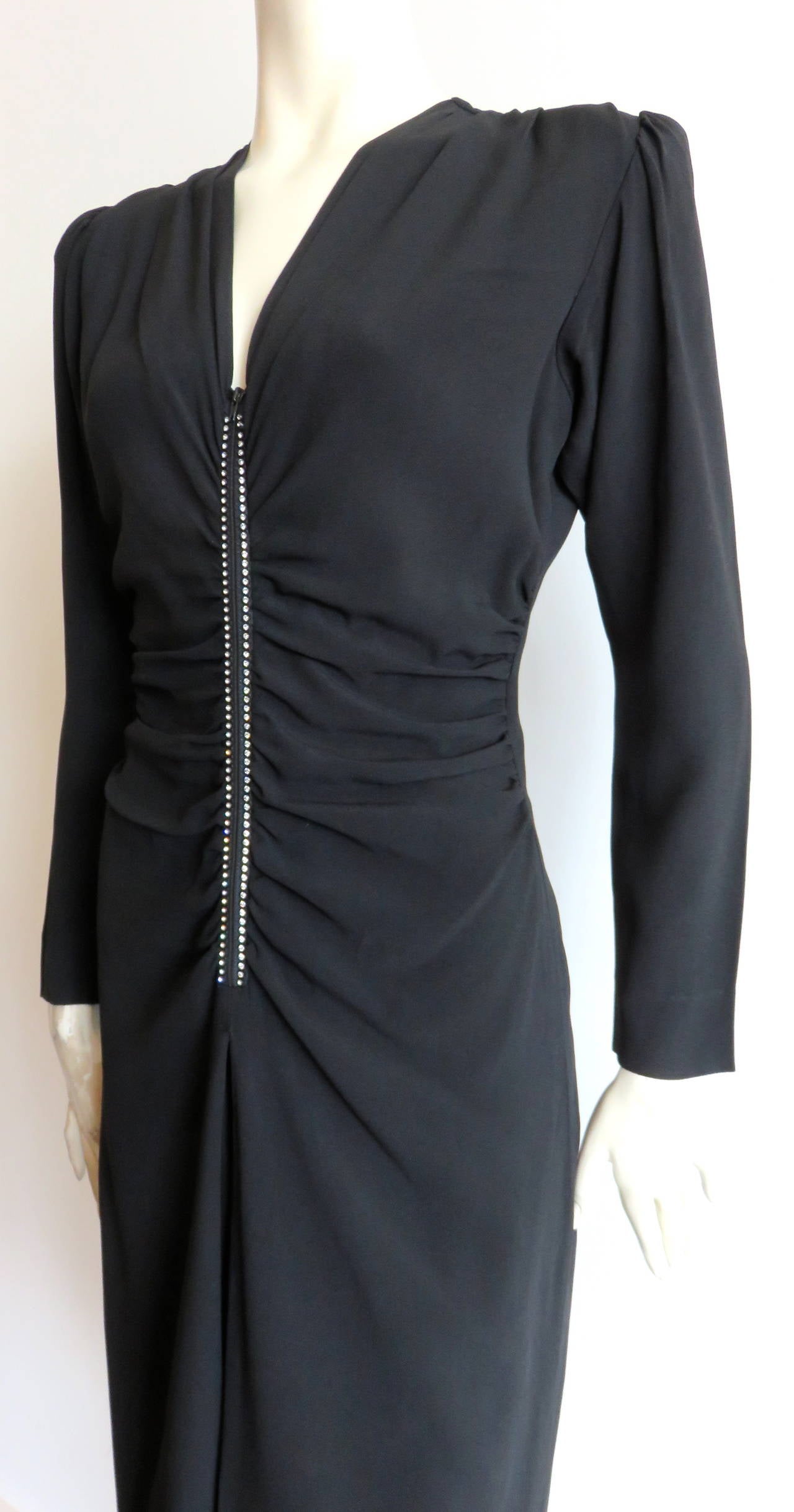 Black 1970's YVES SAINT LAURENT 40's style cocktail dress YSL For Sale