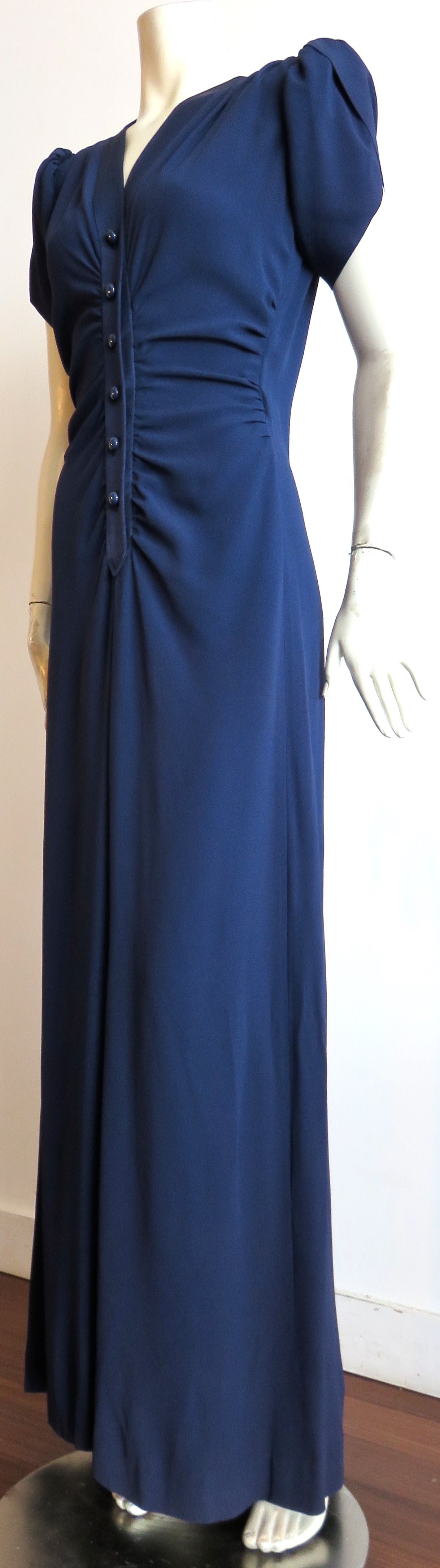 1983 YVES SAINT LAURENT 40's style blue crepe dress For Sale 2