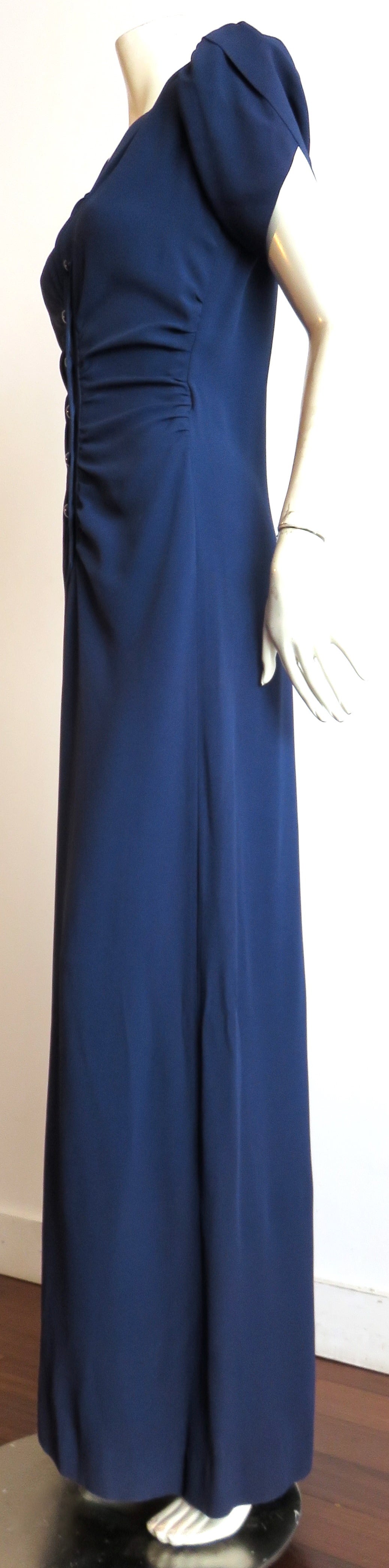 1983 YVES SAINT LAURENT 40's style blue crepe dress For Sale 3