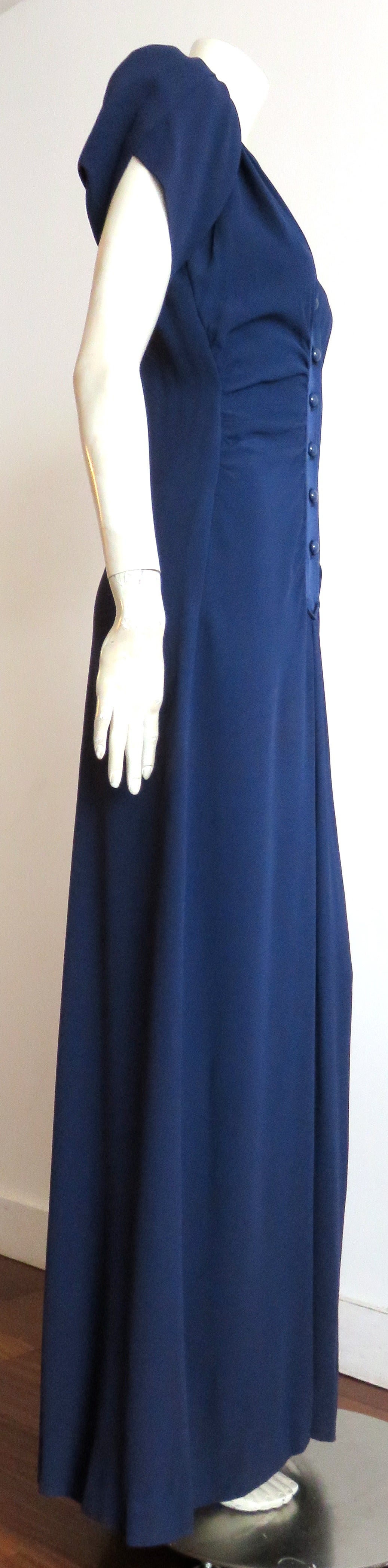Women's 1983 YVES SAINT LAURENT 40's style blue crepe dress For Sale