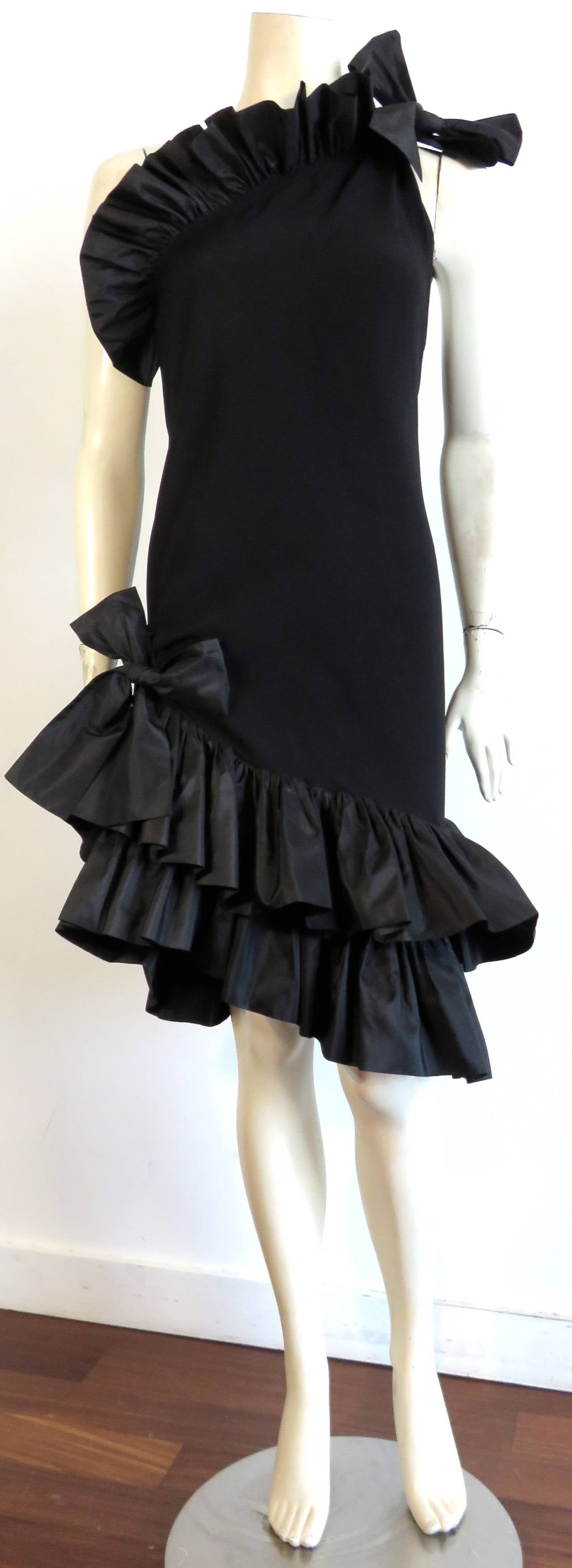 Black 1980's YVES SAINT LAURENT YSL Paris ruffle dress For Sale