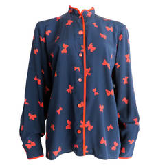 1980's CELINE PARIS Silk bow-tie print blouse shirt