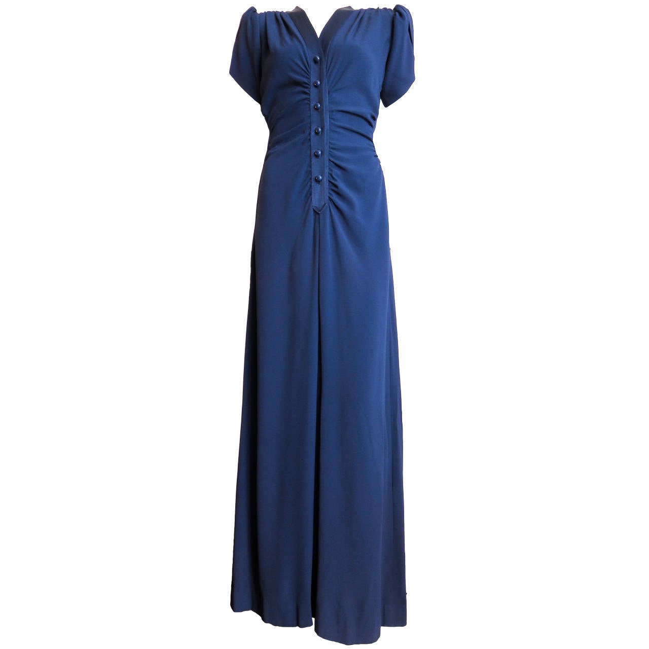 1983 YVES SAINT LAURENT 40's style blue crepe dress For Sale