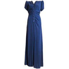 1983 YVES SAINT LAURENT 40's style blue crepe dress