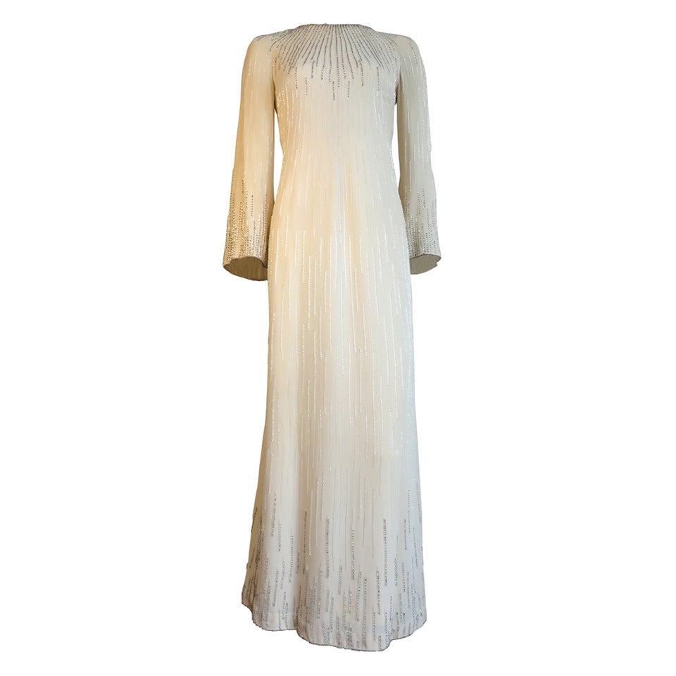 1970's GUY LAROCHE Haute Couture beaded evening gown dress For Sale