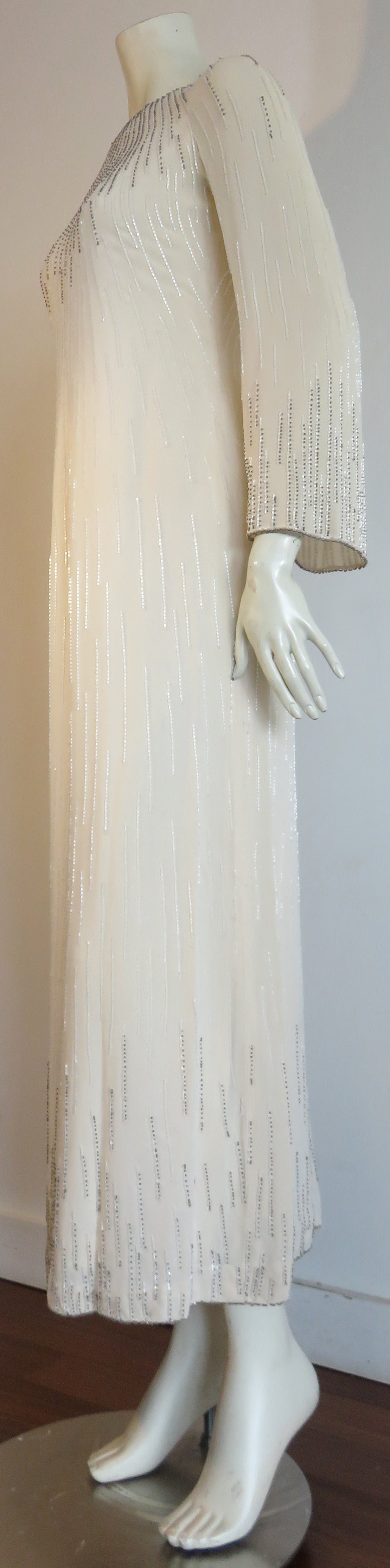 1970's GUY LAROCHE Haute Couture beaded evening gown dress In Excellent Condition For Sale In Newport Beach, CA
