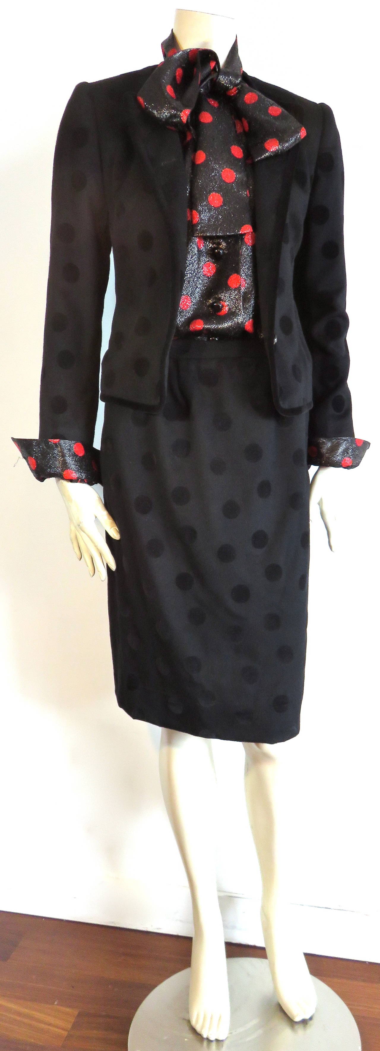 1970's GIVENCHY 3pc. Polka dot skirt suit & blouse set 1