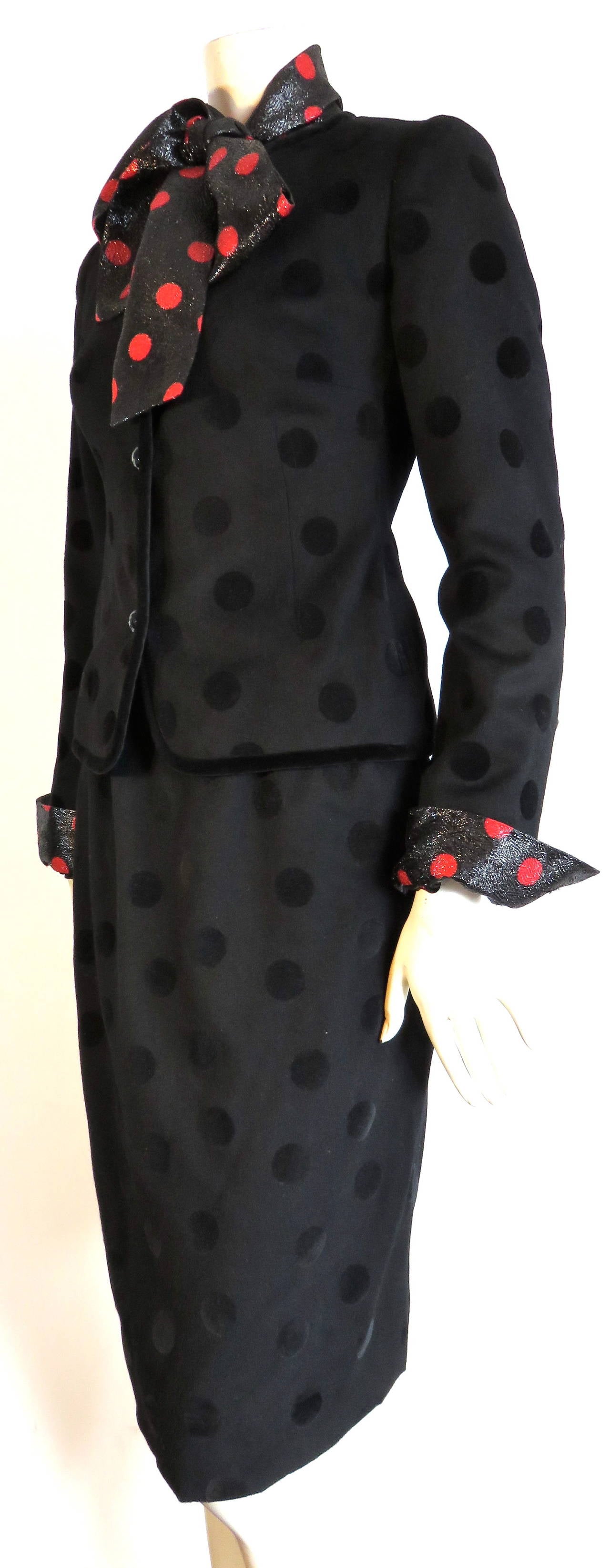 1970's GIVENCHY 3pc. Polka dot skirt suit & blouse set 3