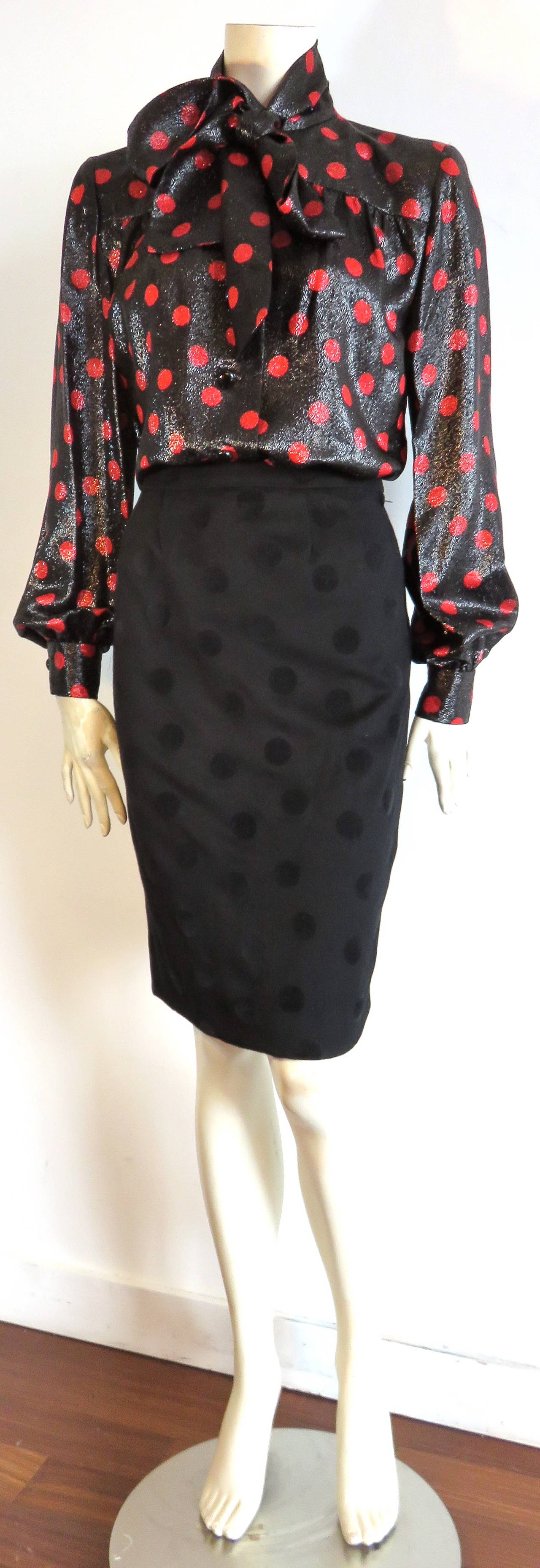 1970's GIVENCHY 3pc. Polka dot skirt suit & blouse set 2