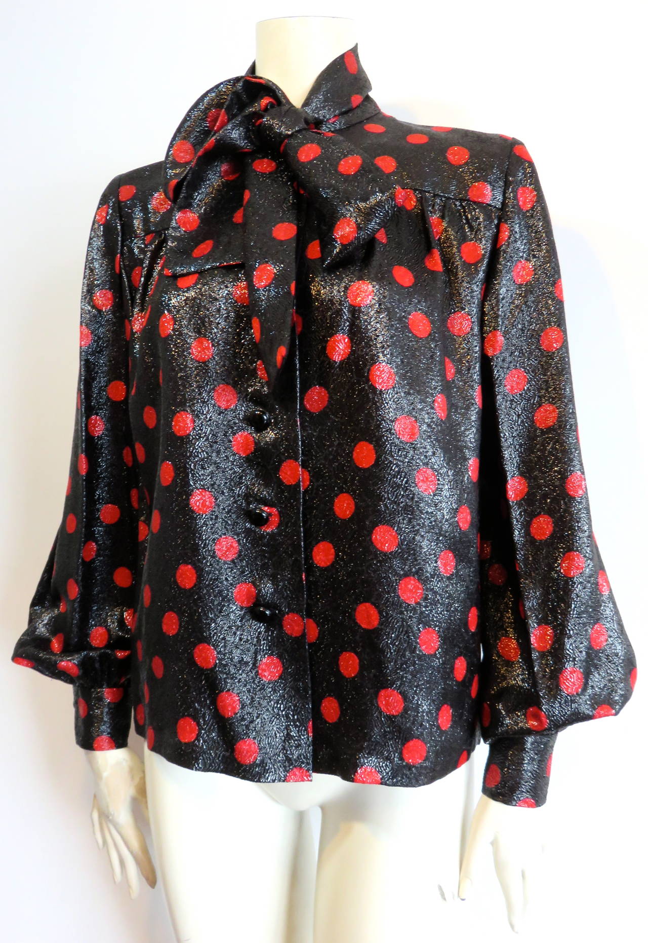 1970's GIVENCHY 3pc. Polka dot skirt suit & blouse set In Excellent Condition In Newport Beach, CA