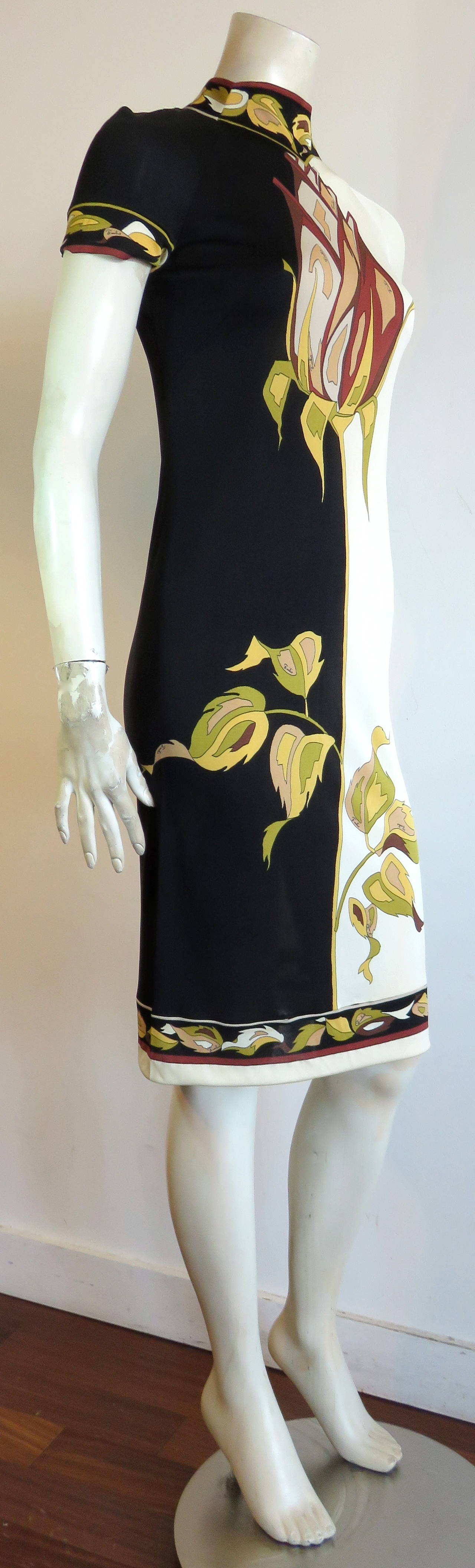 Women's 1970's EMILIO PUCCI 'Long stem rose' print silk dress
