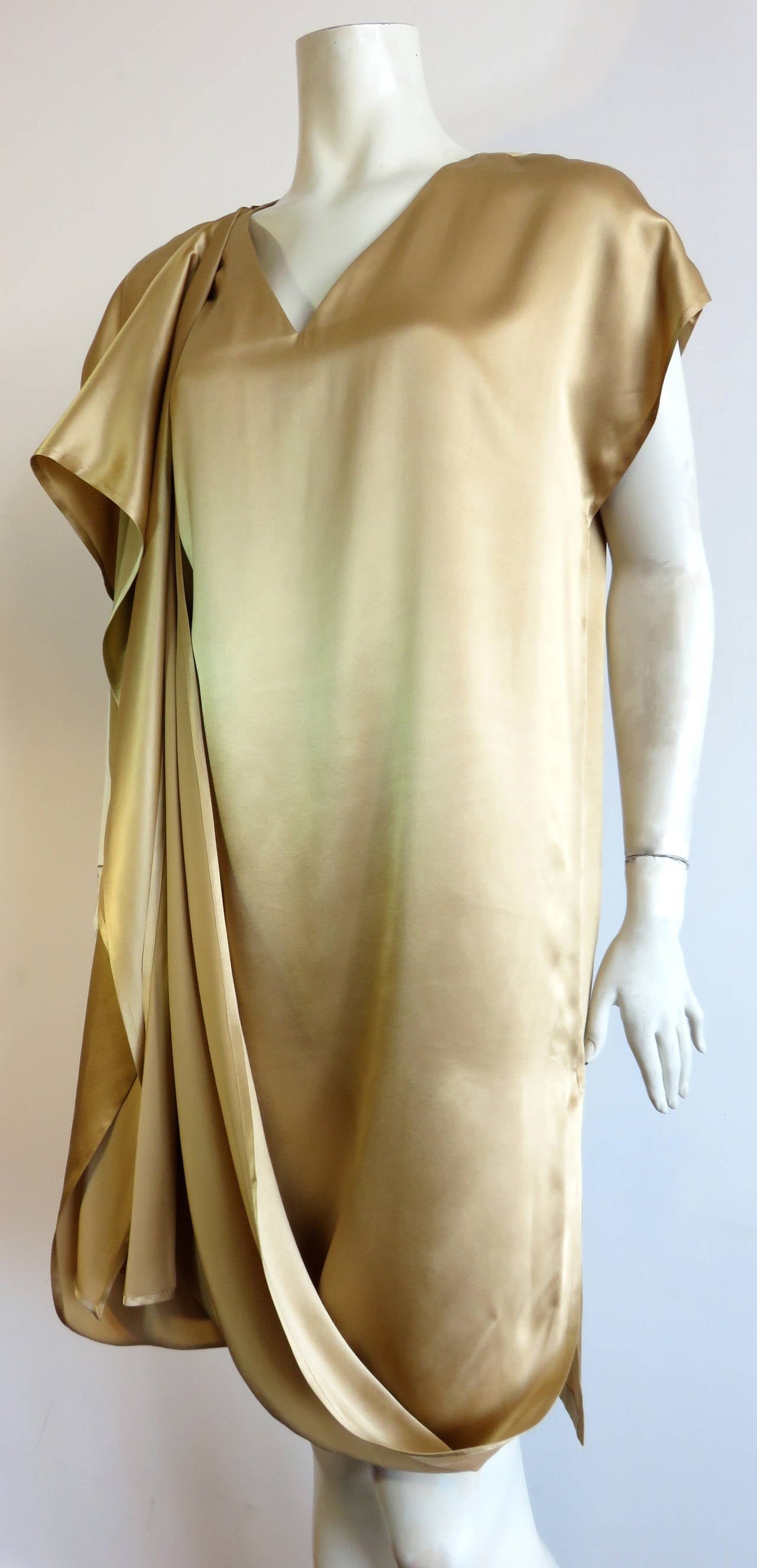 Women's 1990's SHAMASK COUTURE / MOSS Gold silk dress For Sale