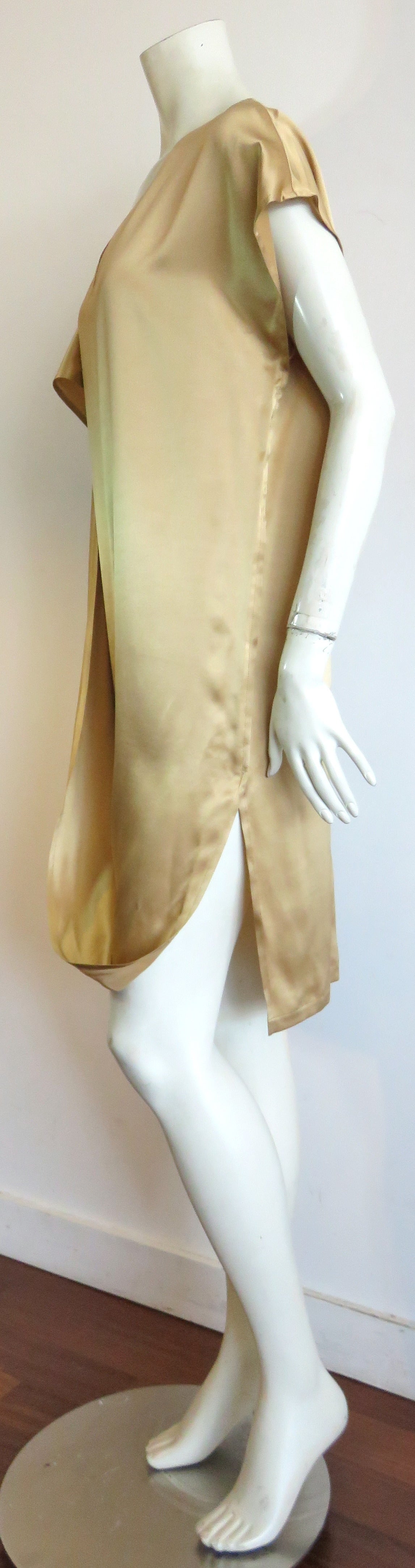 1990's SHAMASK COUTURE / MOSS Gold silk dress For Sale 1