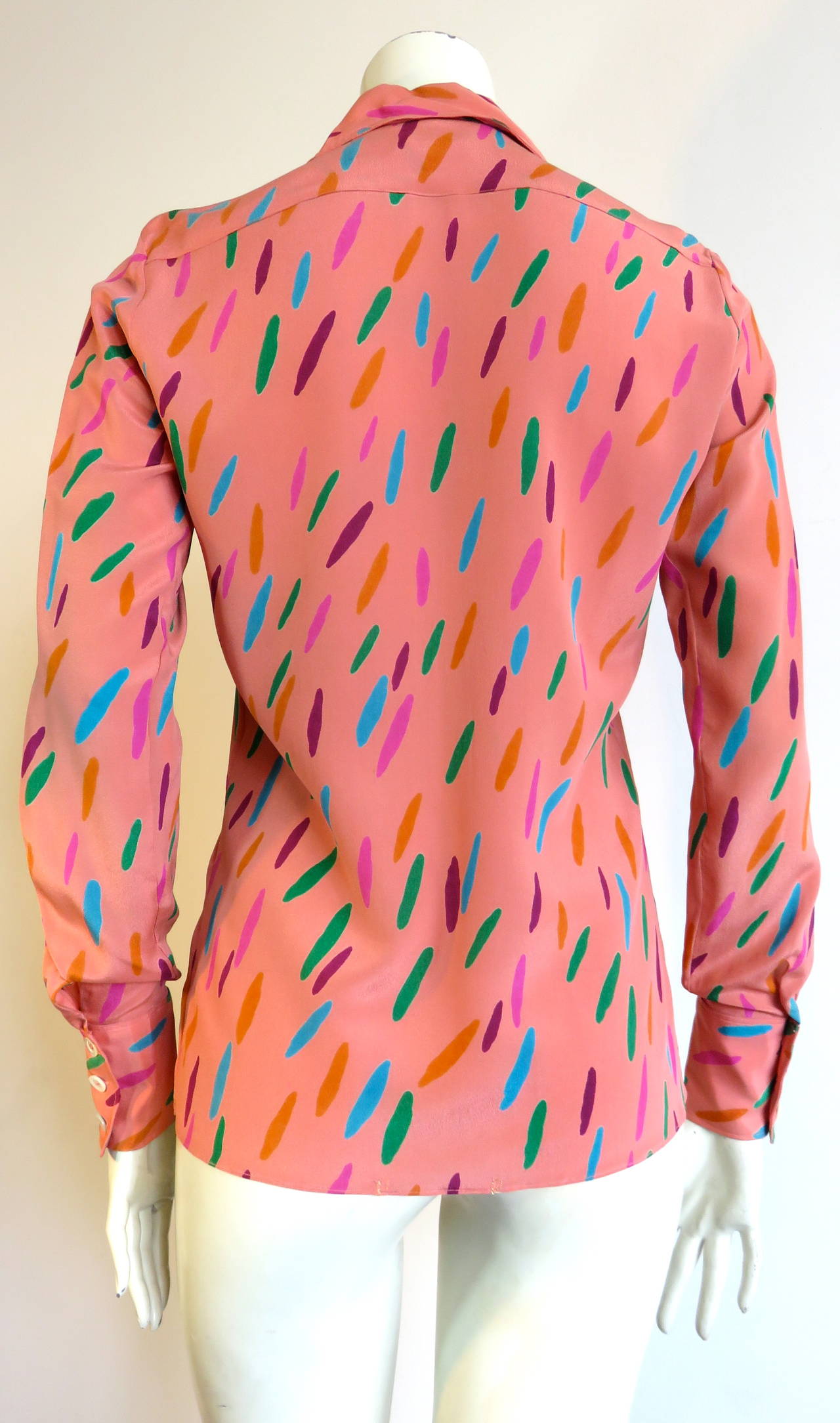 Women's 1970's CHLOE / LAGERFELD Silk brush stroke print blouse shirt