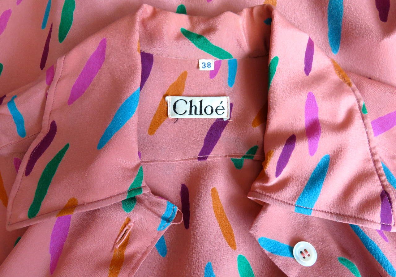1970's CHLOE / LAGERFELD Silk brush stroke print blouse shirt at 1stDibs