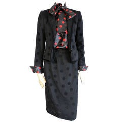 Vintage 1970's GIVENCHY 3pc. Polka dot skirt suit & blouse set