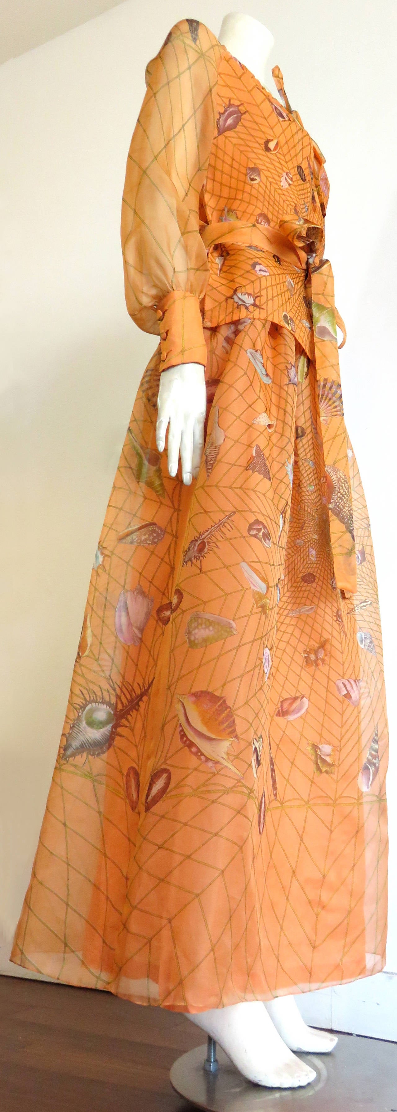 1970's GUCCI Seashell printed silk organza 2pc. dress set In Excellent Condition In Newport Beach, CA