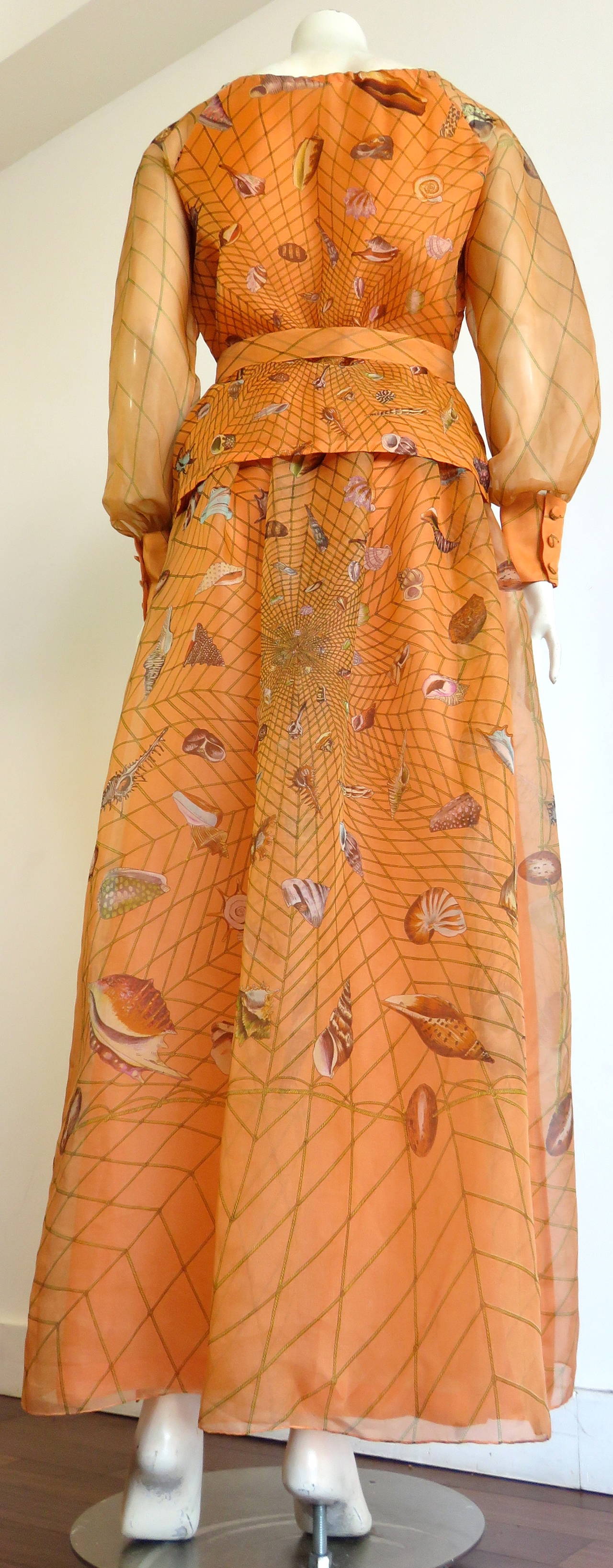 1970's GUCCI Seashell printed silk organza 2pc. dress set 2