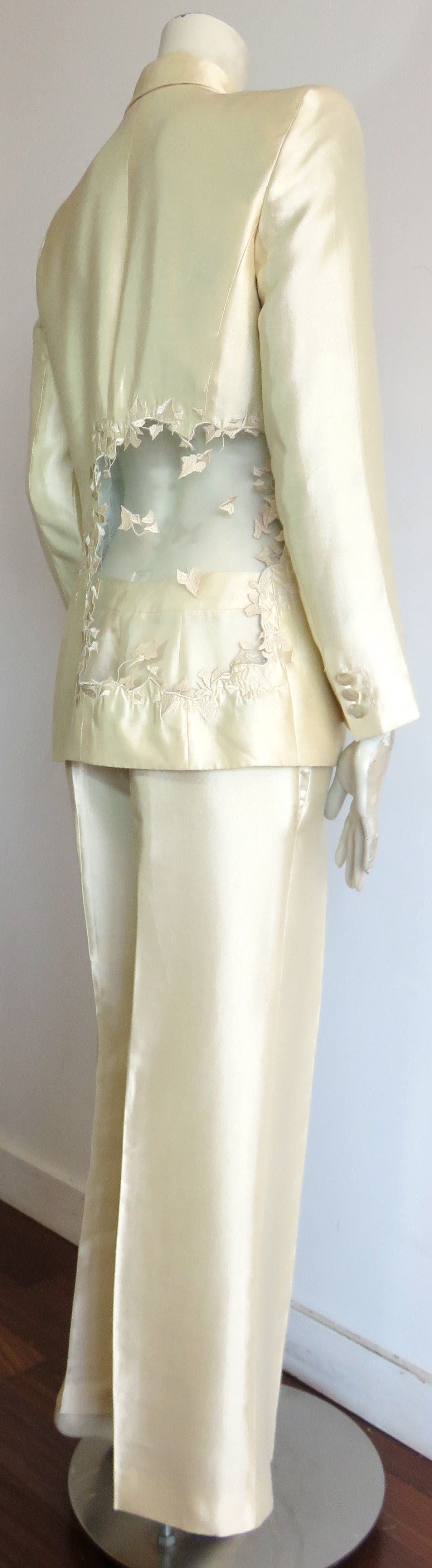 Beige 1990's ALEXANDER McQUEEN Women's embroidered tuxedo suit For Sale