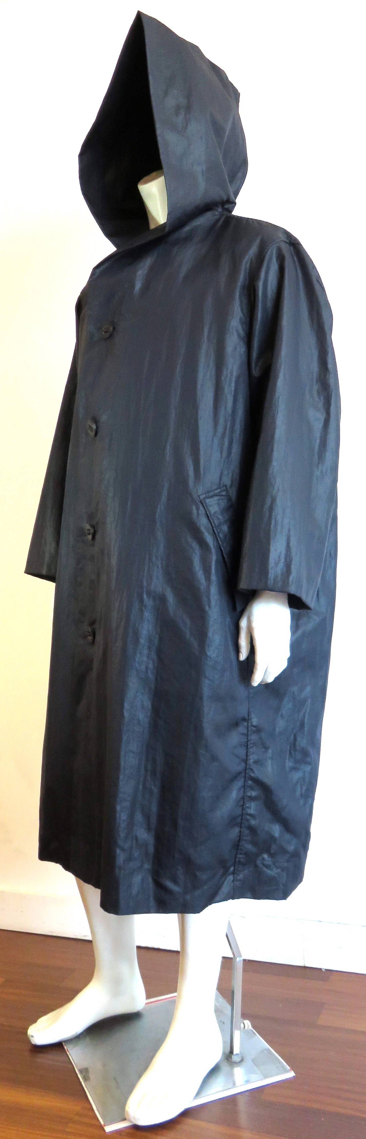 1988 ISSEY MIYAKE MEN Oversized hooded 2pc. coat & vest / waistcoat For Sale 4