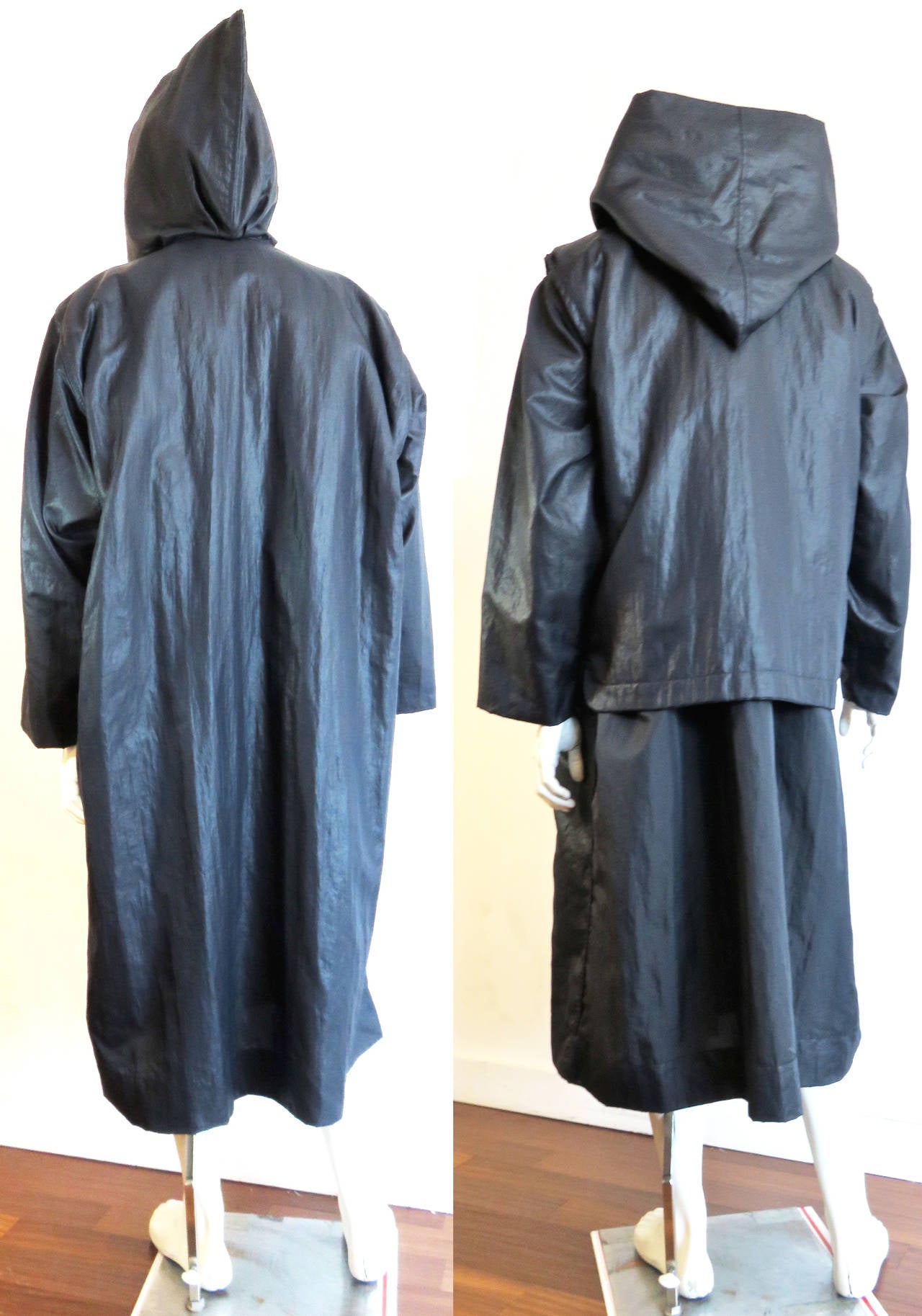 Women's 1988 ISSEY MIYAKE MEN Oversized hooded 2pc. coat & vest / waistcoat For Sale