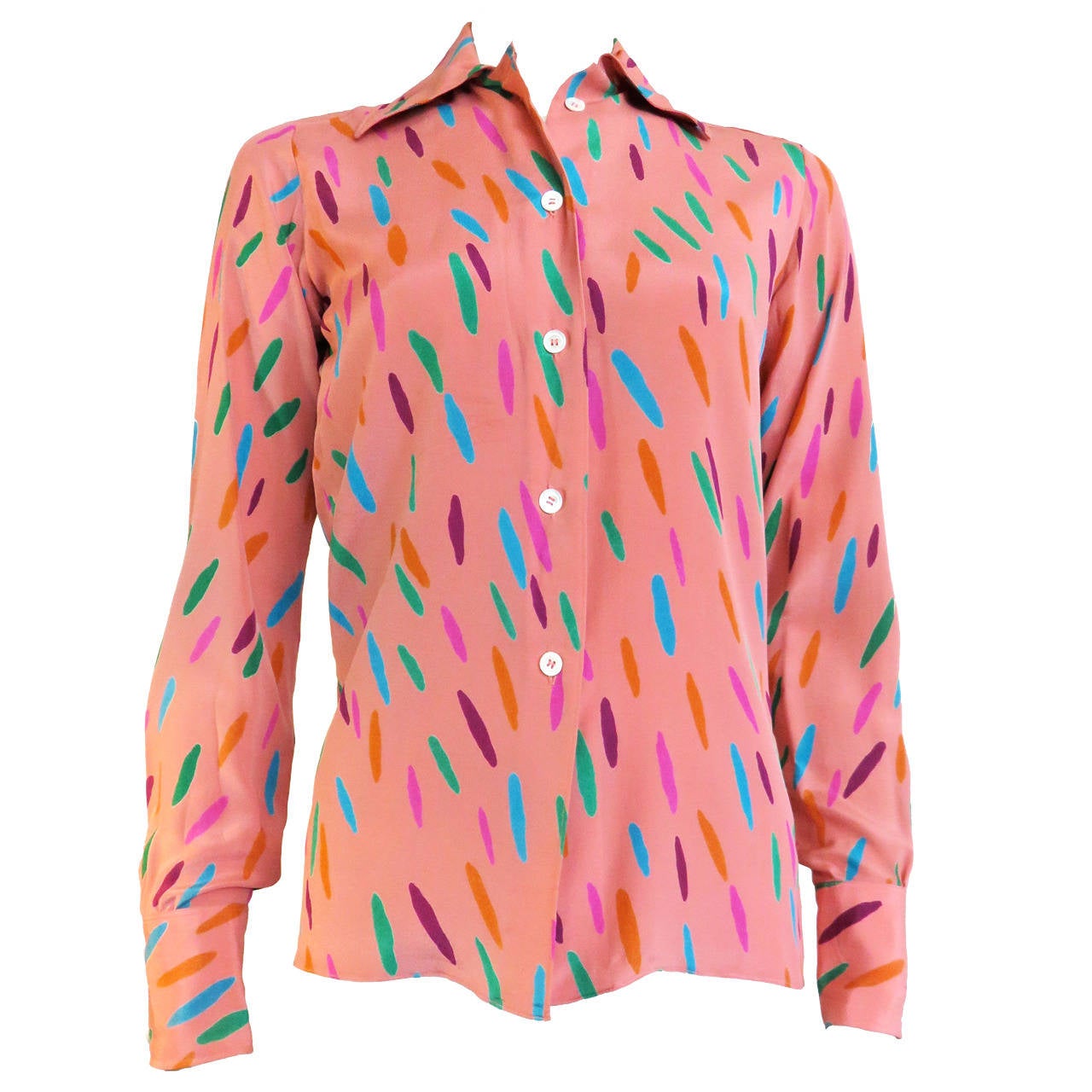 1970's CHLOE / LAGERFELD Silk brush stroke print blouse shirt