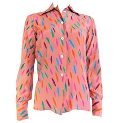Vintage 1970's CHLOE / LAGERFELD Silk brush stroke print blouse shirt