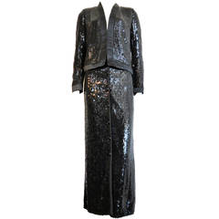 1970's VALENTINO Sparkling black sequin evening set