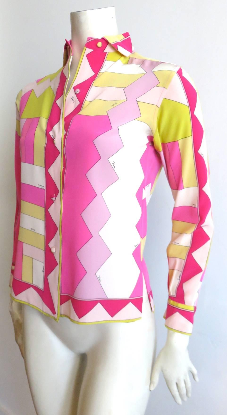 Pink 1960's EMILIO PUCCI Signature printed silk shirt  For Sale